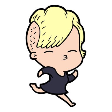 çizgi film kız gözlerini kısarak vektör çizim