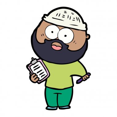 Pano ve kalem ile sakallı adam çizgi film