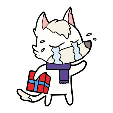 ağlayan kurt Noel hediyesi ile çizgi film