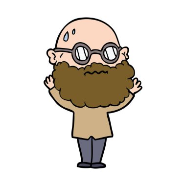 Sakal ve gözlük endişeli adam çizgi film