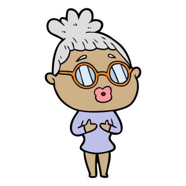 Çizgi filmdeki gözlüklü kadın.