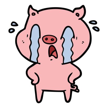 domuz karikatür ağlama vektör çizim