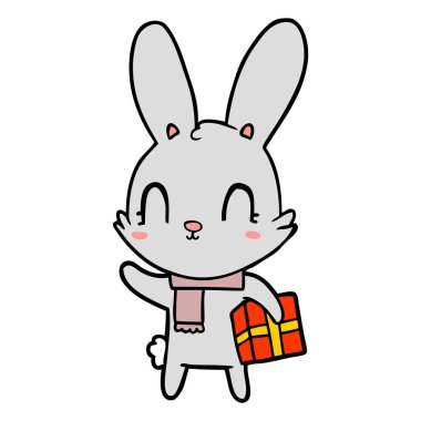 sevimli çizgi tavşan ile Noel hediyesi