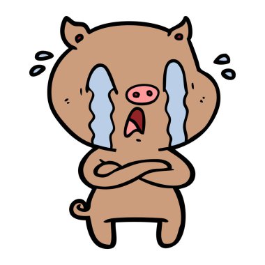 domuz karikatür ağlama vektör çizim