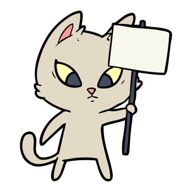 Karikatür kedi protesto işareti ile karışık