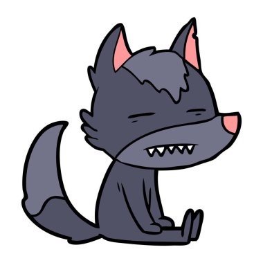 Diş gösterilen çizgi film oturma kurt