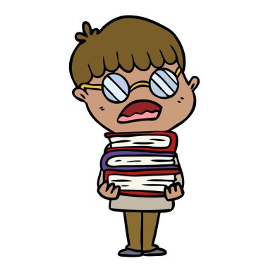 çizgi film çocuk gözlük takıyor kitaplar 