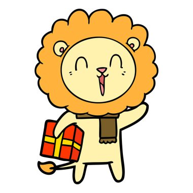 Aslan karikatür Noel hediyesi ile gülüyor