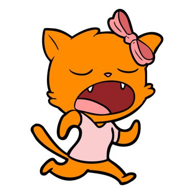 vektör çizim karikatür esneme kedi