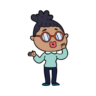 Çizgi filmdeki gözlüklü kadın.