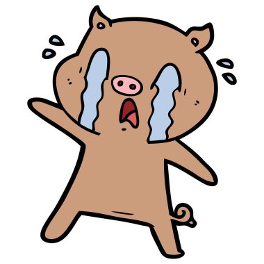 domuz karikatür ağlama vektör çizim