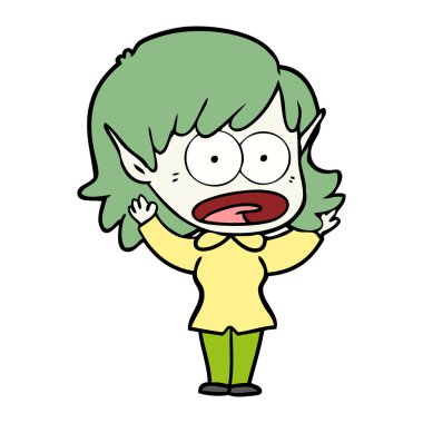 vektör çizim karikatür elf kız ağlıyor