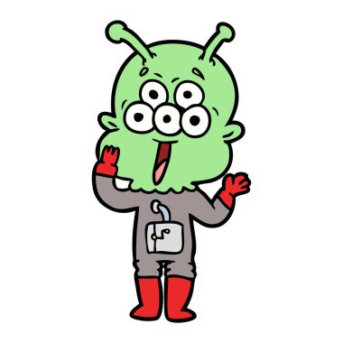 mutlu çizgi film uzaylı vektör çizim