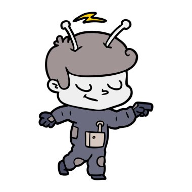 Dostu karikatür uzay adamı işaret