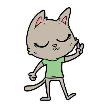 barış işareti veren sakin karikatür kedi