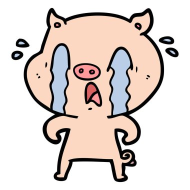 domuz karikatür ağlama vektör çizim