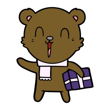 hediye ile mutlu karikatür ayı