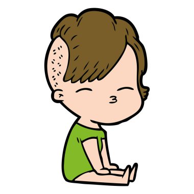 çizgi film kız gözlerini kısarak vektör çizim