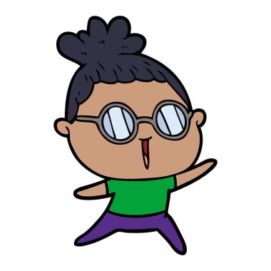 Çizgi filmdeki gözlüklü kadın.