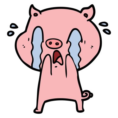 domuz karikatür ağlama vektör çizim