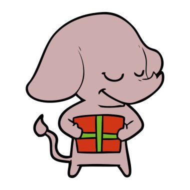 fil hediye ile gülümseyen çizgi film