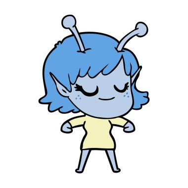 gülümseyen uzaylı kız çizgi film