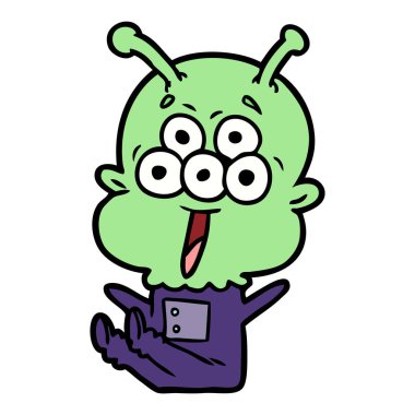 mutlu çizgi film uzaylı vektör çizim