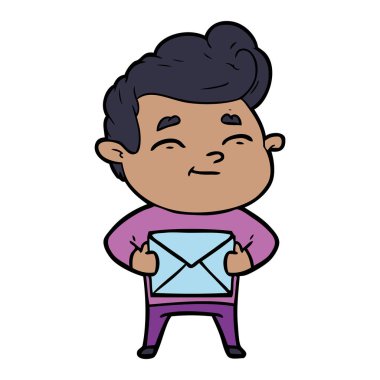 hediye ile mutlu çizgi film adam