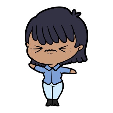 rahatsız çizgi film kız vektör çizim