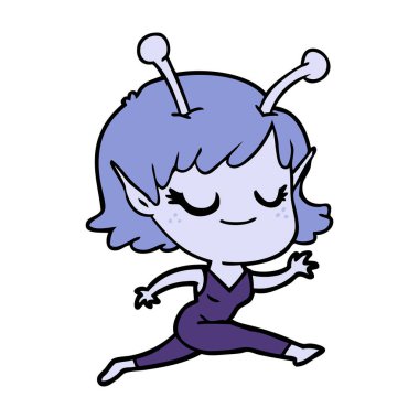 çalışan gülümseyen uzaylı kız çizgi film