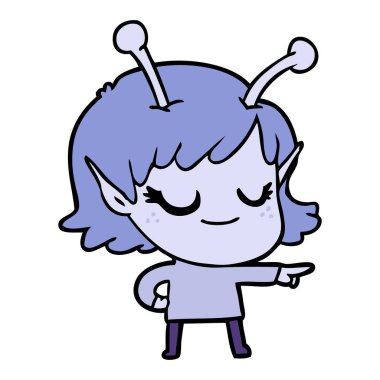 gülümseyen uzaylı kız çizgi film