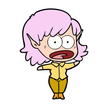 vektör çizim karikatür elf kız ağlıyor