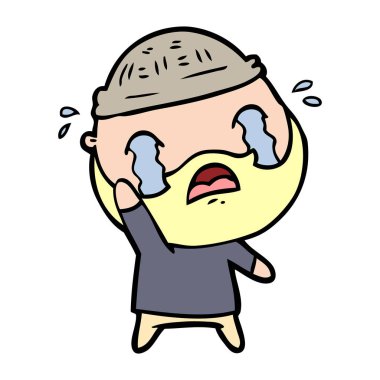 sakallı adam sallayarak veda ağlıyor çizgi film