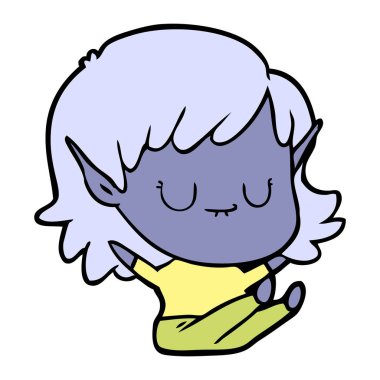 oturan mutlu karikatür elf kızı