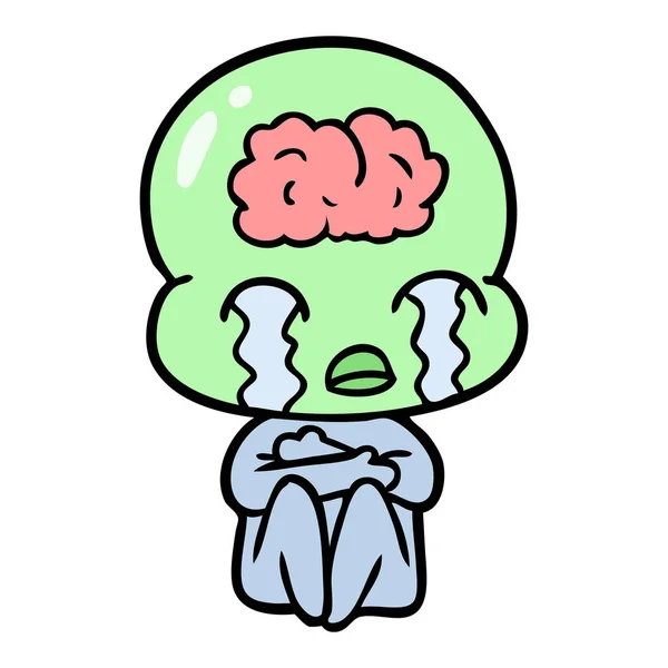 Мультяшний Великий Мозок Інопланетянин Плаче — стоковий вектор