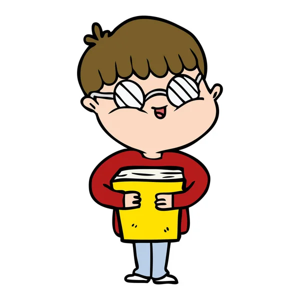 Kreslený Chlapec Nosí Brýle Účetní Knihy — Stockový vektor