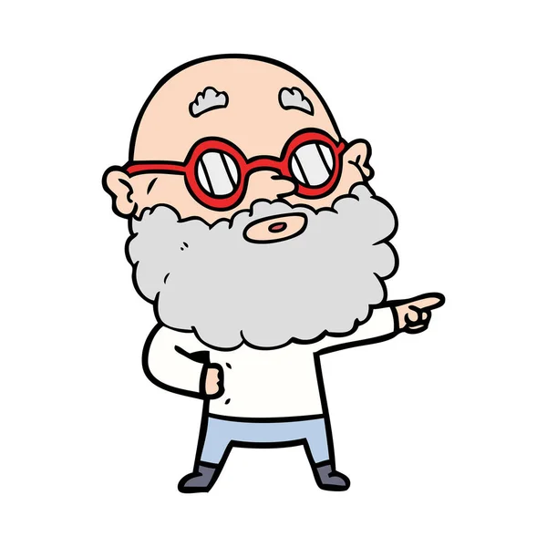 Cartoon Curious Man Beard Glasses — Stock Vector
