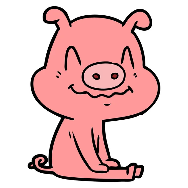 Nervioso Cerdo Dibujos Animados Sentado — Archivo Imágenes Vectoriales