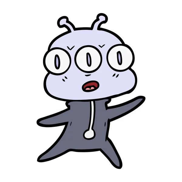 Cartoon Drie Eyed Alien — Stockvector