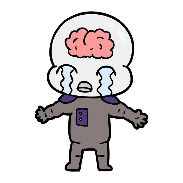 Desenho Animado Grande Cérebro Alienígena Chorando — Vetor de Stock