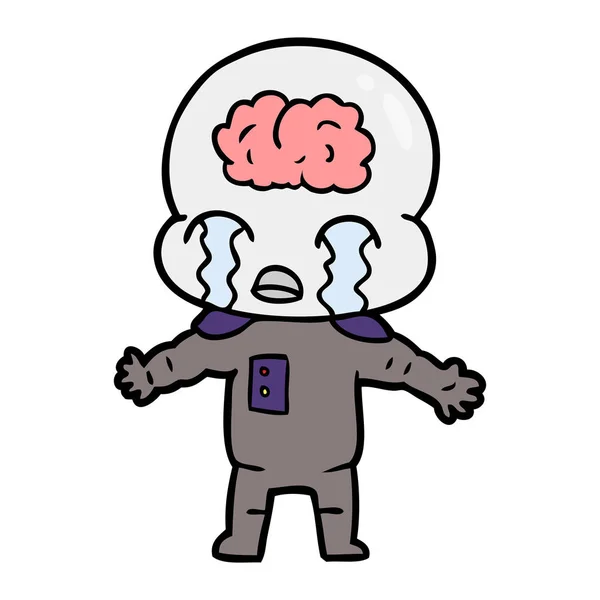 Dibujos Animados Gran Cerebro Extranjero Llorando — Vector de stock