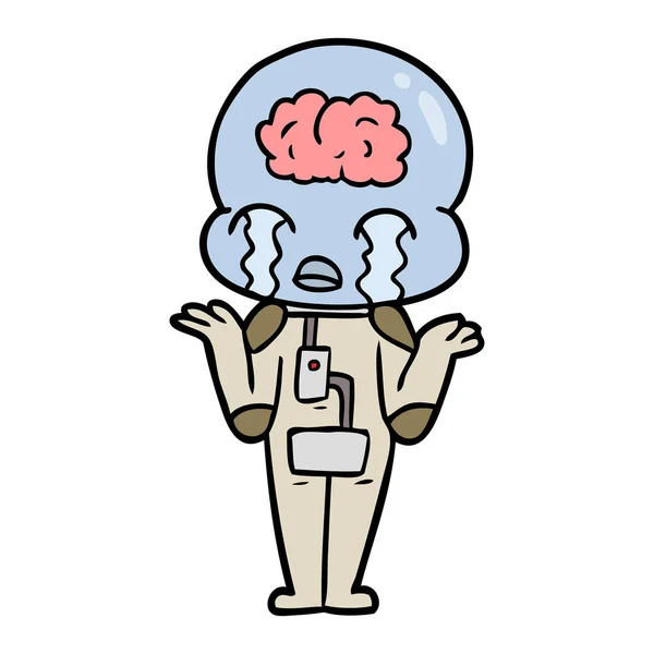 Dibujos Animados Gran Cerebro Extranjero Llorando — Vector de stock