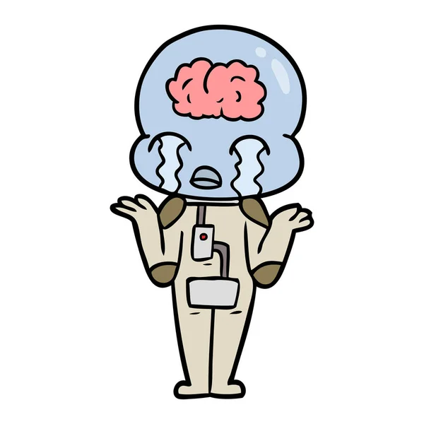 Cartoon Big Brain Alien Weinen — Stockvektor