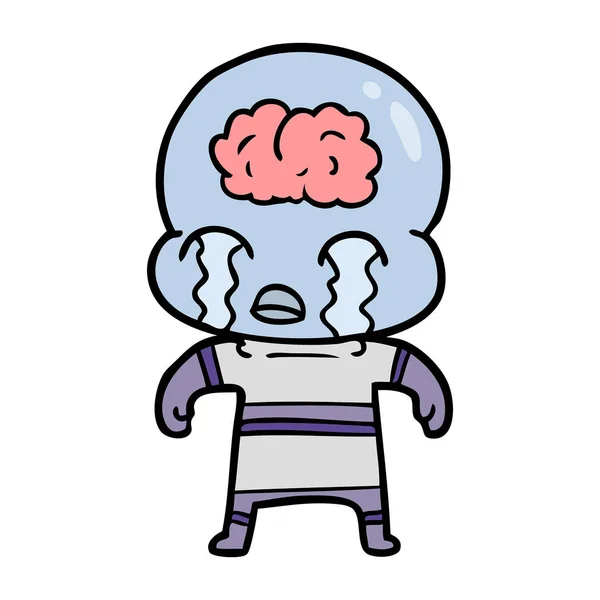 Kreslené Velké Mozku Cizí Pláč — Stockový vektor