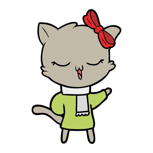 Desenho Animado Gato Com Arco Cabeça — Vetor de Stock