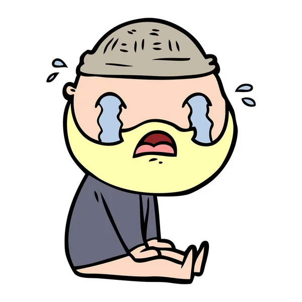 Cartoon Bearded Man Crying — Stock Vector
