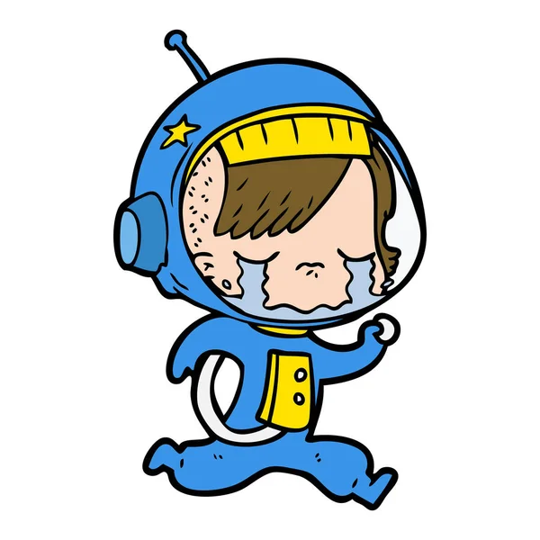 Kreslený Plačící Astronaut Dívka Běží — Stockový vektor