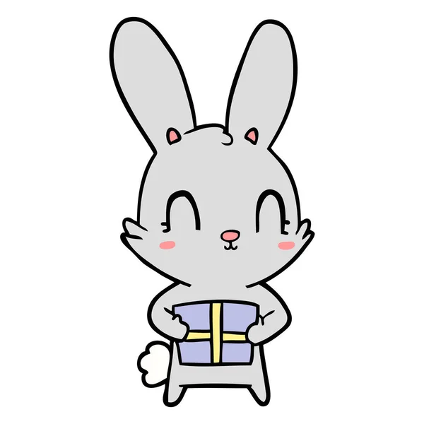 Lapin Dessin Animé Mignon Avec Présent — Image vectorielle