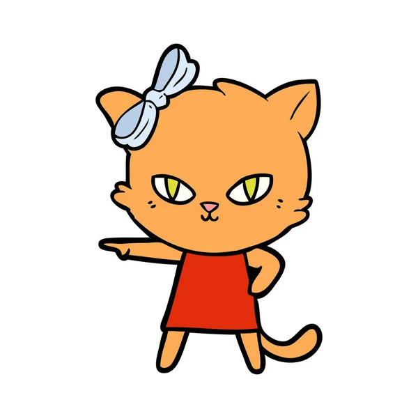 Cute Cartoon Cat Wearing Dress — Stock Vector