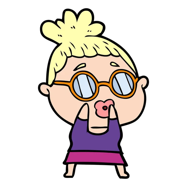 Γελοιογραφία Γυναίκα Φορώντας Γυαλιά — Διανυσματικό Αρχείο